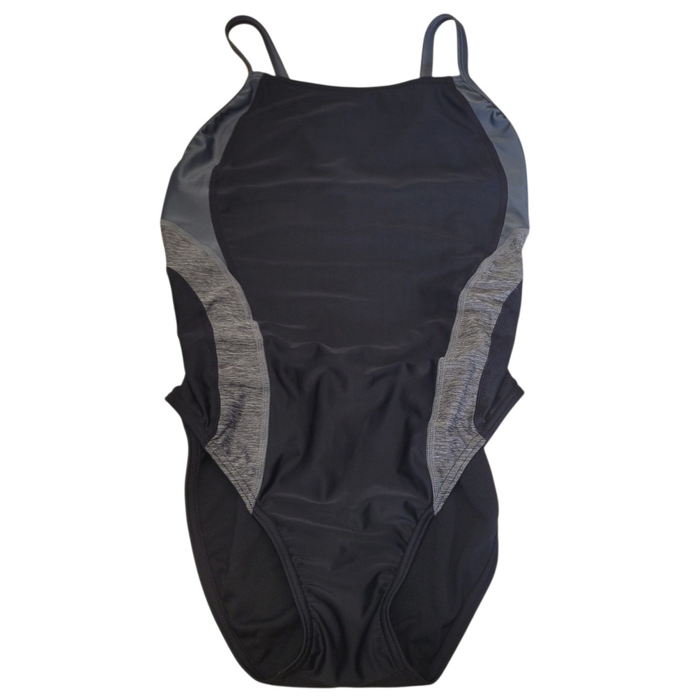 Speedo Pro LT One piece Swimsuit 10/36 Black Grey Colorblock Crossback C670
